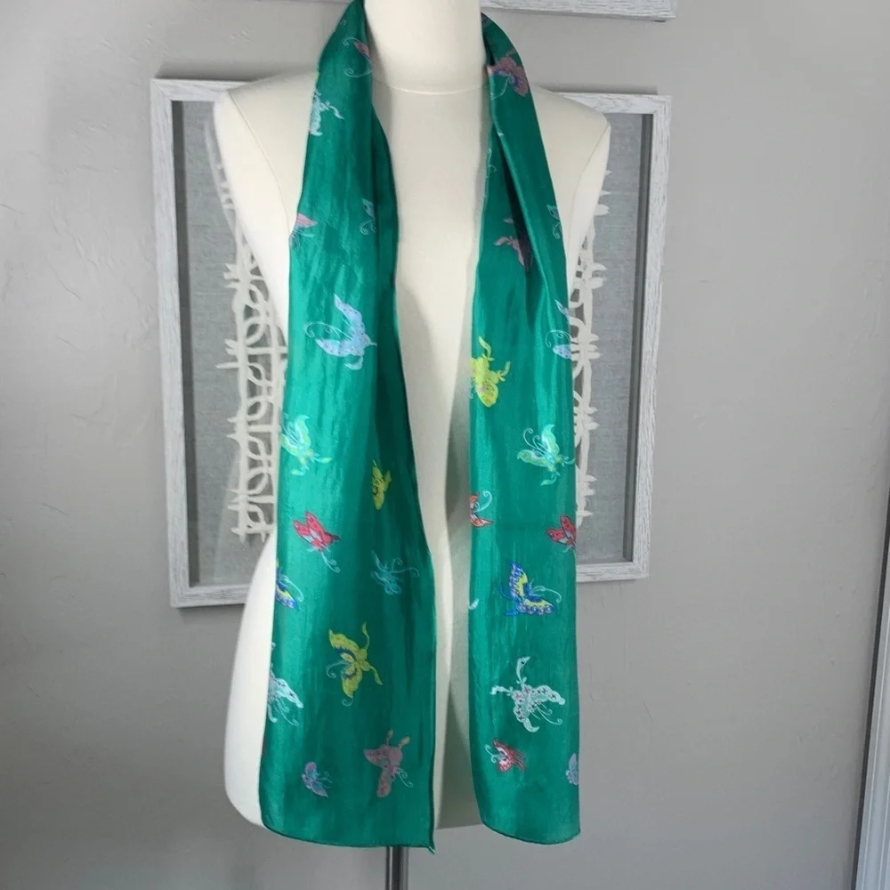 Vintage Green silk butterfly scarf